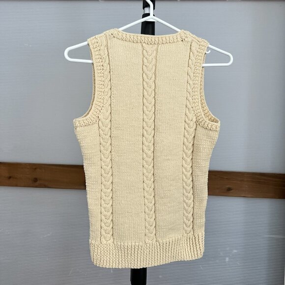 Handmade Knit V-Neck Pullover‎ Sweater Vest Cream Yellow Sz XS / S - No Labels - Picture 5 of 10